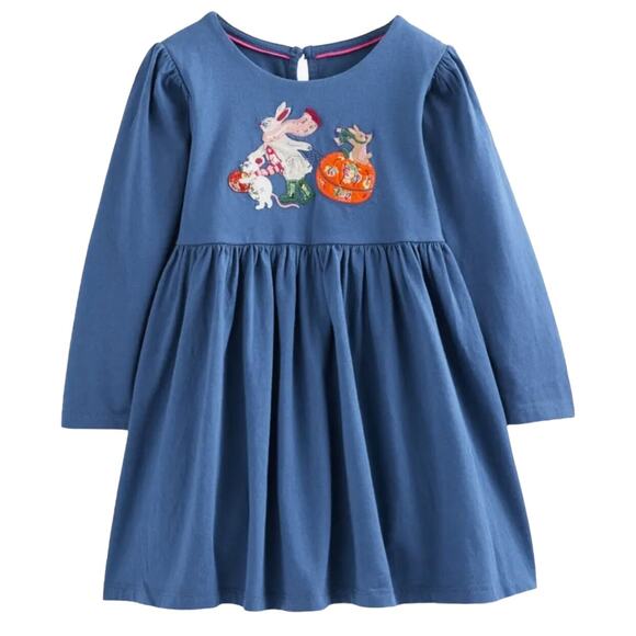 Mini Boden NWT 4/5 Yrs Blue Yonder Jersey Appliqué Dress - Picture 1 of 3